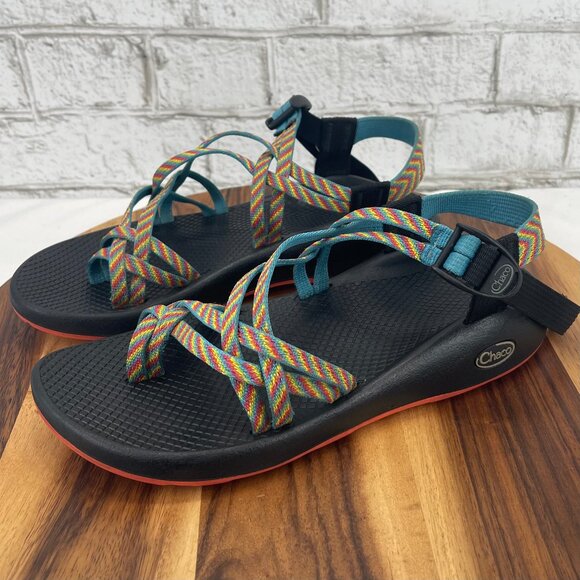 Chaco ZX2 Womens 10 Yampa Fiesta Double Rainbow Strap Toe Ring Vibram Sandals - Picture 1 of 9